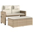 thumbnail image 3 of vidaXL Reclining Garden Bench with Cushions Beige Poly Rattan, 3 of 5