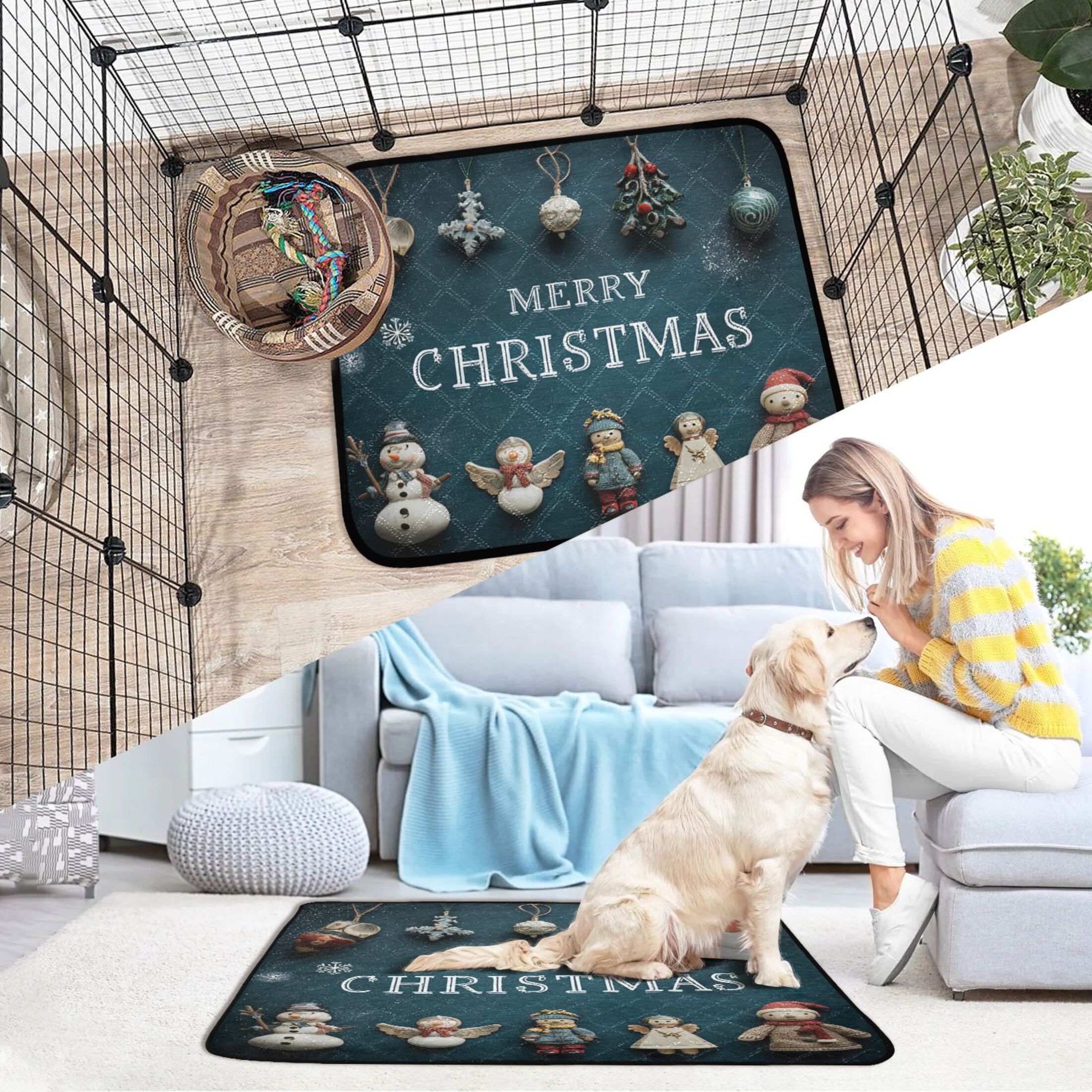 IAUYY Washable Pee Pads for Dogs Smallx3 Absorbent and Leak-Proof Non-Slip Reusable Puppy Pee Pads for Dogs Applicable to Playpen Potty Crate Christmas Scene