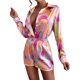 thumbnail image 4 of TRKIYQC Traje de 2 piezas para mujer, blusa con botones de solapa de manga larga abigarrada, pantalones cortos de cintura alta, ropa informal suelta acogedora para mujer TRKIYQC  moda, 4 of 9