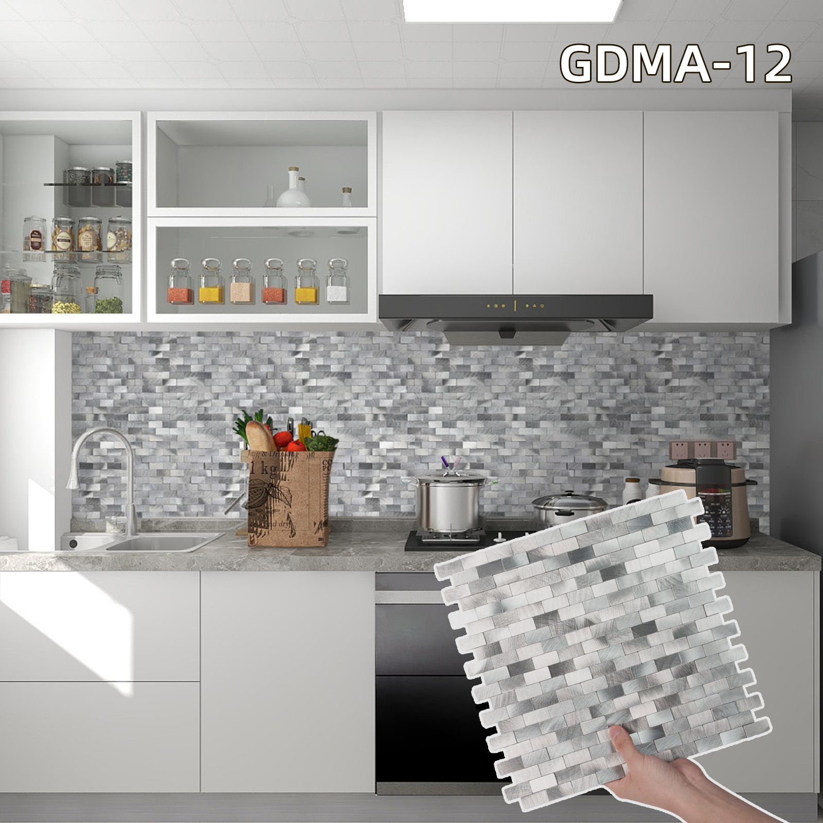 10pieces Striped and long-shaped Self-Adhesive Aluminum Composite Mosaic Peel-and-Stick Tiles No Grout, Easy DIY Backsplash & Accent Wall – Scratch, Splash & Heat-Resistant Metal Finish 11.8"x11.7"
