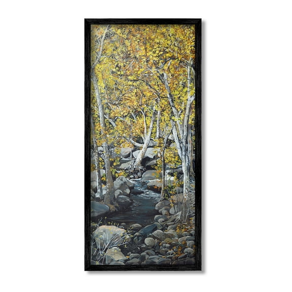 Stupell Industries Birch Tree Creek Landscape Landscape Painting Black Framed Art Print Wall Art, 10 x 24