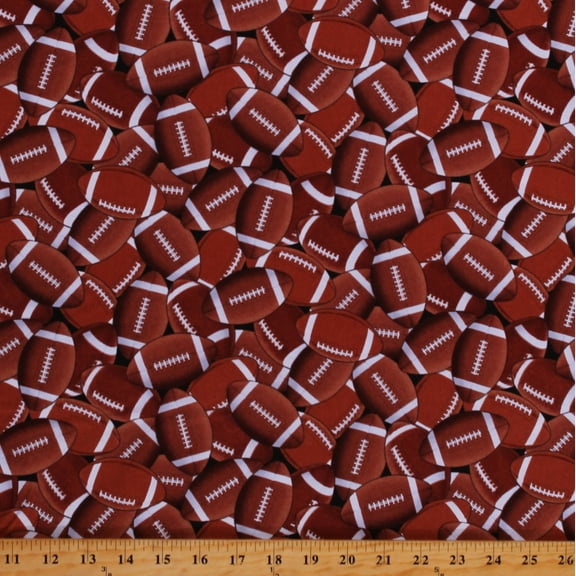 Cotton Football Balls Sports Equipment Activities Athletics Pigskin Orange Cotton Fabric Print by the Yard (GAIL-C8342-BROWN)