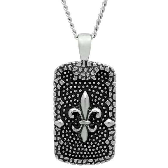 Men's Stainless Steel Fleur-De-Lis Dog Tag Pendant Necklace Chain