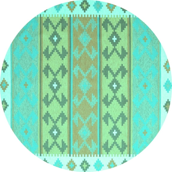 Ahgly Company Machine Washable Indoor Round Abstract Turquoise Blue Contemporary Area Rugs, 3' Round