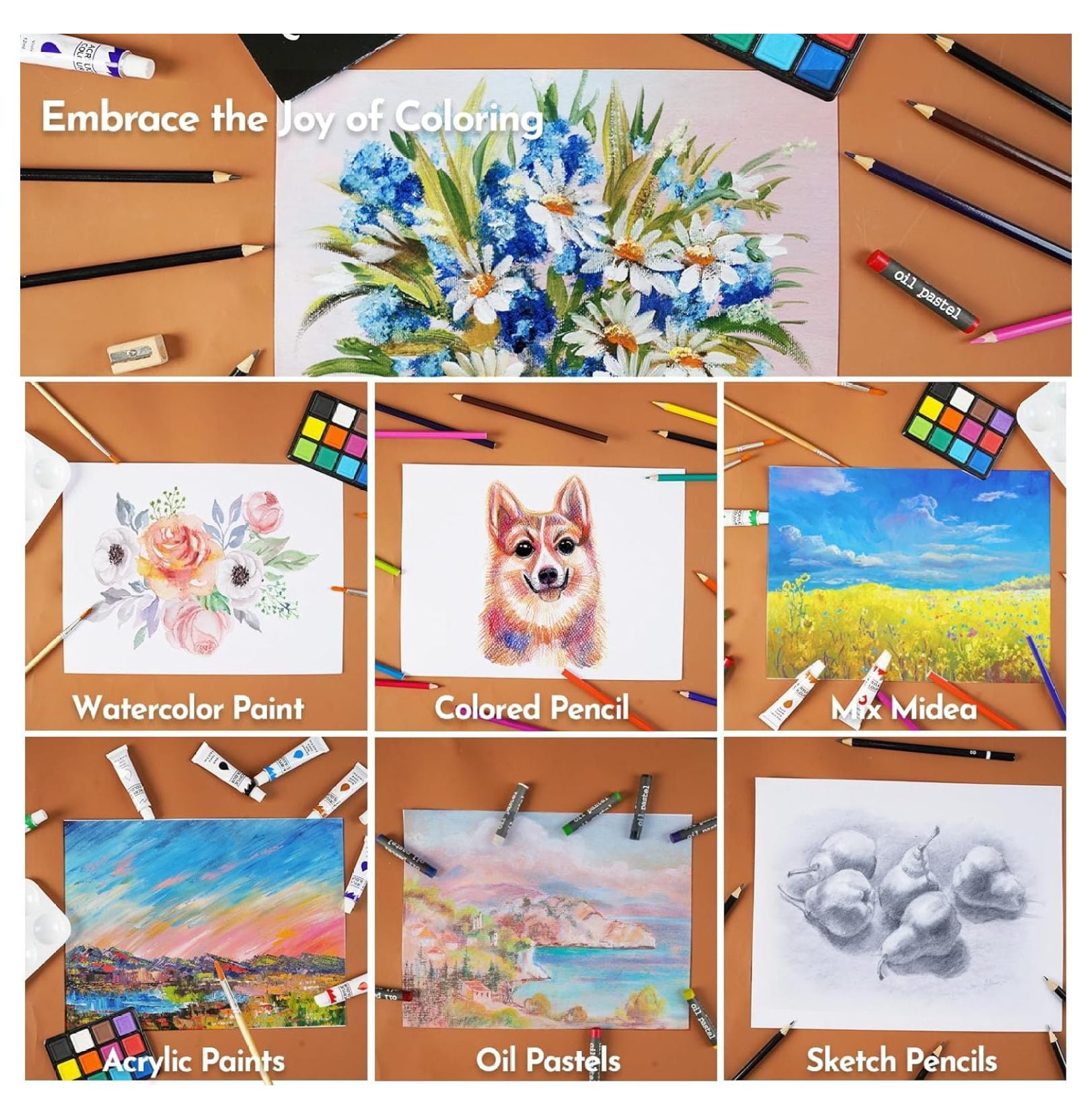 96 Piece Premium Wooden Art Set with 2 Drawing Pads - Painting & Drawing Supplies Kit with Watercolor, Acrylic Paints, Brushes & More Art Supplies for Artists Adults Teens Girls