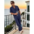 thumbnail image 2 of Men 2 Piece Linen Outfit Suitable for Indoor & Outdoor Beach Button Down Shirt Casual Loose Pant Sets L, 2 of 6