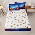 thumbnail image 4 of Homewish Magical Halloween Pumpkin Zipper Twin Comforter Sets with Fitted Sheet and 2 Pillowcases,Bat Night Sky Print Zipper Bedding Set,Deep Blue Orange,Halloween Reversible,4-Piece, 4 of 7