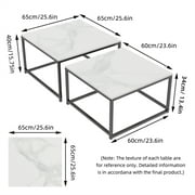 Wisfor Set of 2 Square Coffee Tables Living Room Nesting End Side Tables, White Stoned Top, Metal Frame