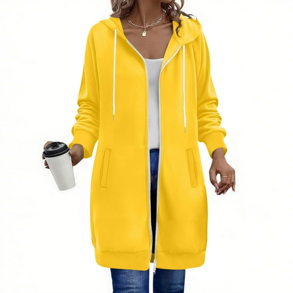 HongQid Zip Up Hoodie For Women Long Tunic Hooded Sweatshirt Casual Oversized Fleece Fall Winter Jacket Coat With Pocket