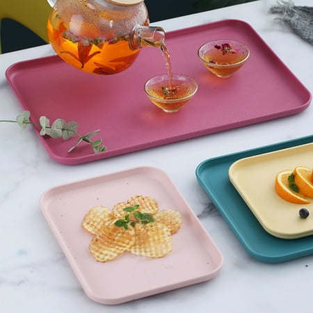 

Happy Date Black Serving Trays Rectangular Non Skid Multi-Purpose Plastic Tray for Restaurant Parties Coffee Table Kitchen