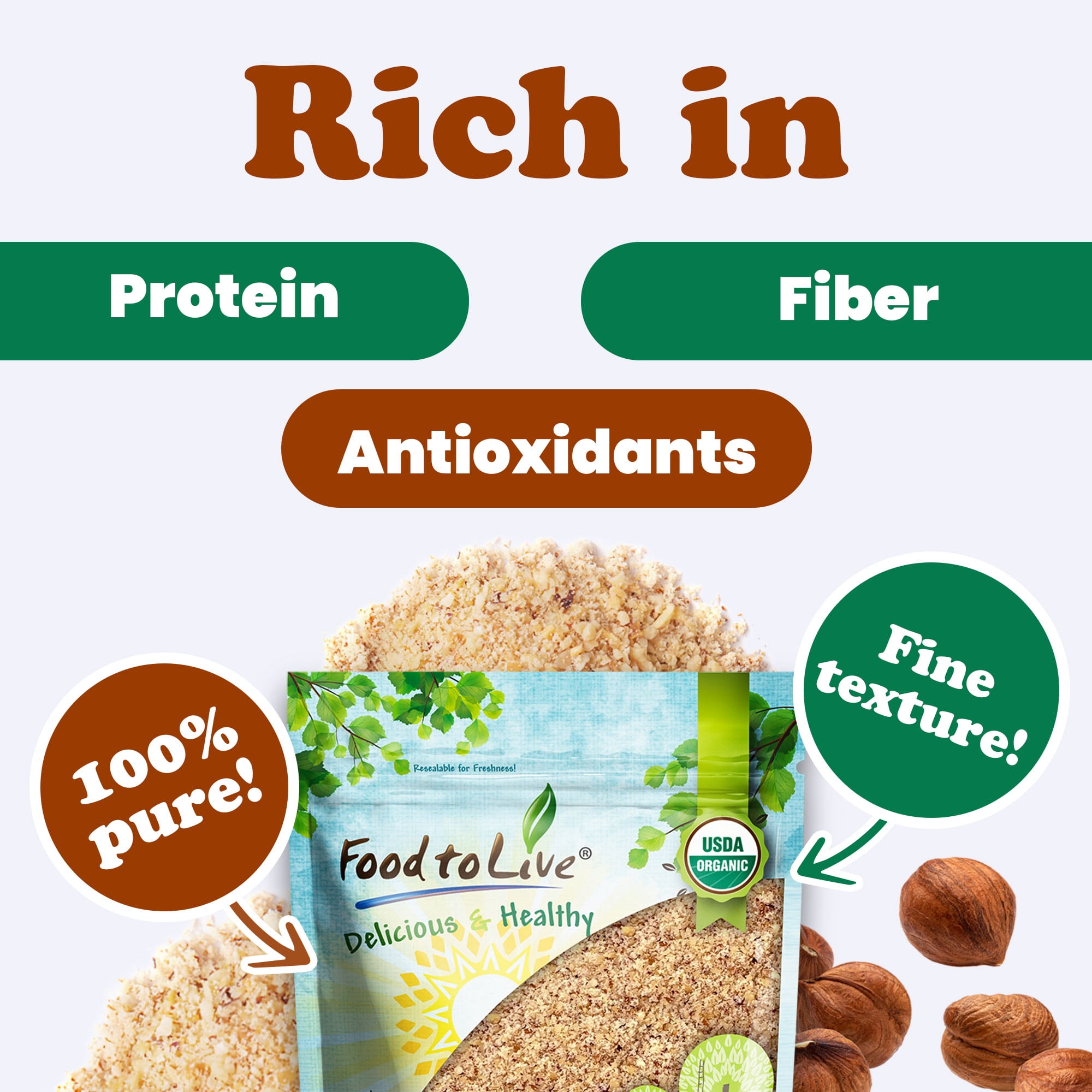Organic Hazelnut Meal, 12 Ounces - Non-GMO, Kosher, Raw, Vegan - by Food to Live