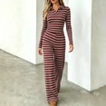 thumbnail image 6 of Lounge Sets for Women 2 Piece Outfits Striped Long Sleeve Lapel Top and Casual Wide Leg Pants Fall Trendy Two Piece Suit, 6 of 7