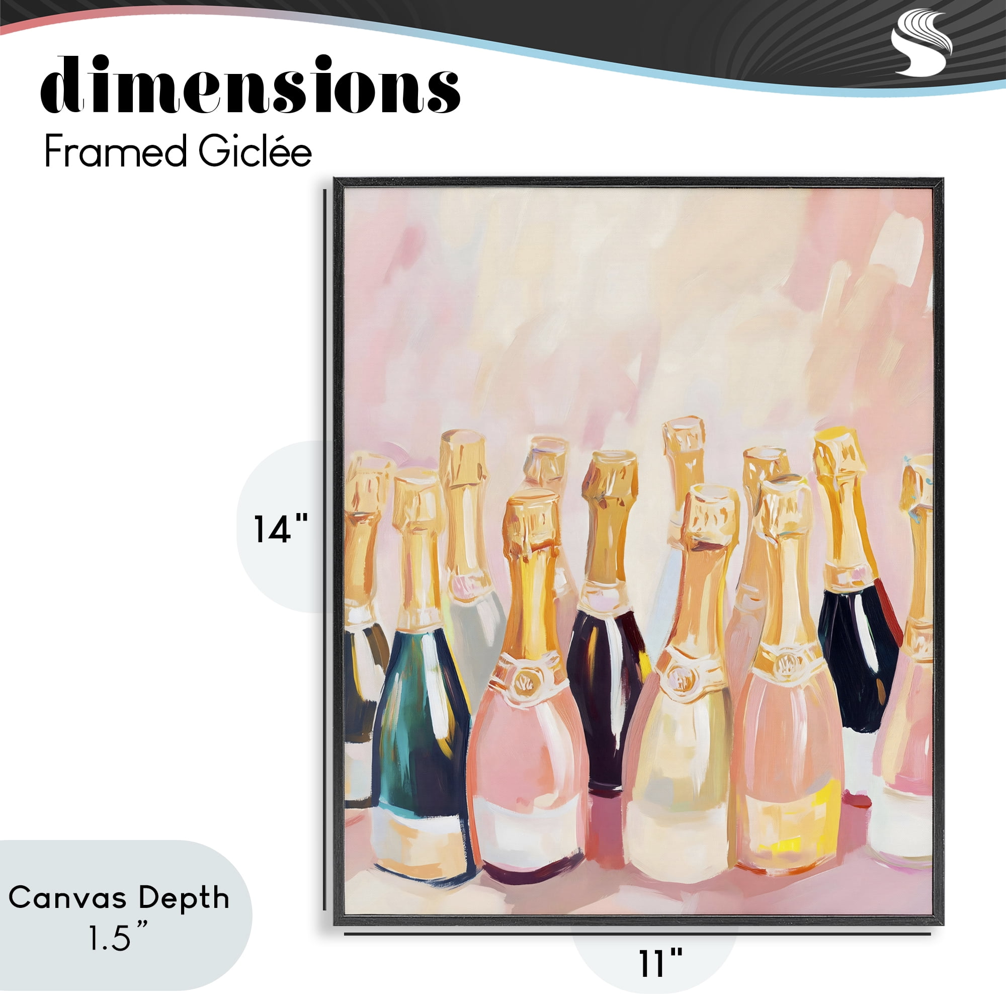 Stupell Industries Blush Champagne Bottles Collection Black Framed Giclee Art, design by The Prints Vibe