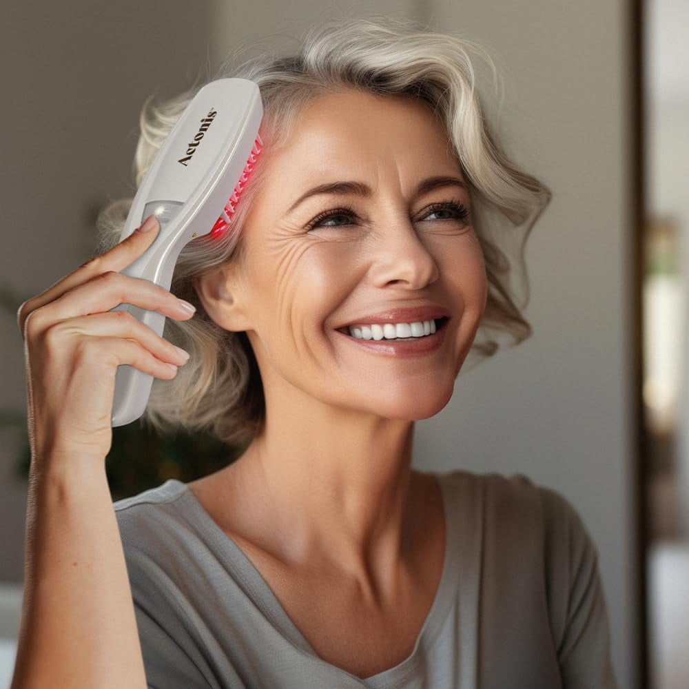 Actonis Dual Action 18 Laser Comb (FDA Cleared), 100% Medical-Grade Dual Wavelength Lasers, Hair Growth Device, Red Light Therapy For Hair Growth and Regrowth (Dark Silver)