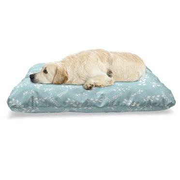 Tree Pet Bed, Blooming Branches with Small Delicate Leaves Twigs Gardening Plants Design, Chew Resistant Pad for Dogs and Cats Cushion with Removable Cover, 24" x 39", Pale Blue White, by Ambesonne