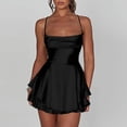 thumbnail image 4 of Women's Sexy Backless Satin Mini Dress Layered Ruffle Hem Tie Back Graduation Dress, 4 of 9