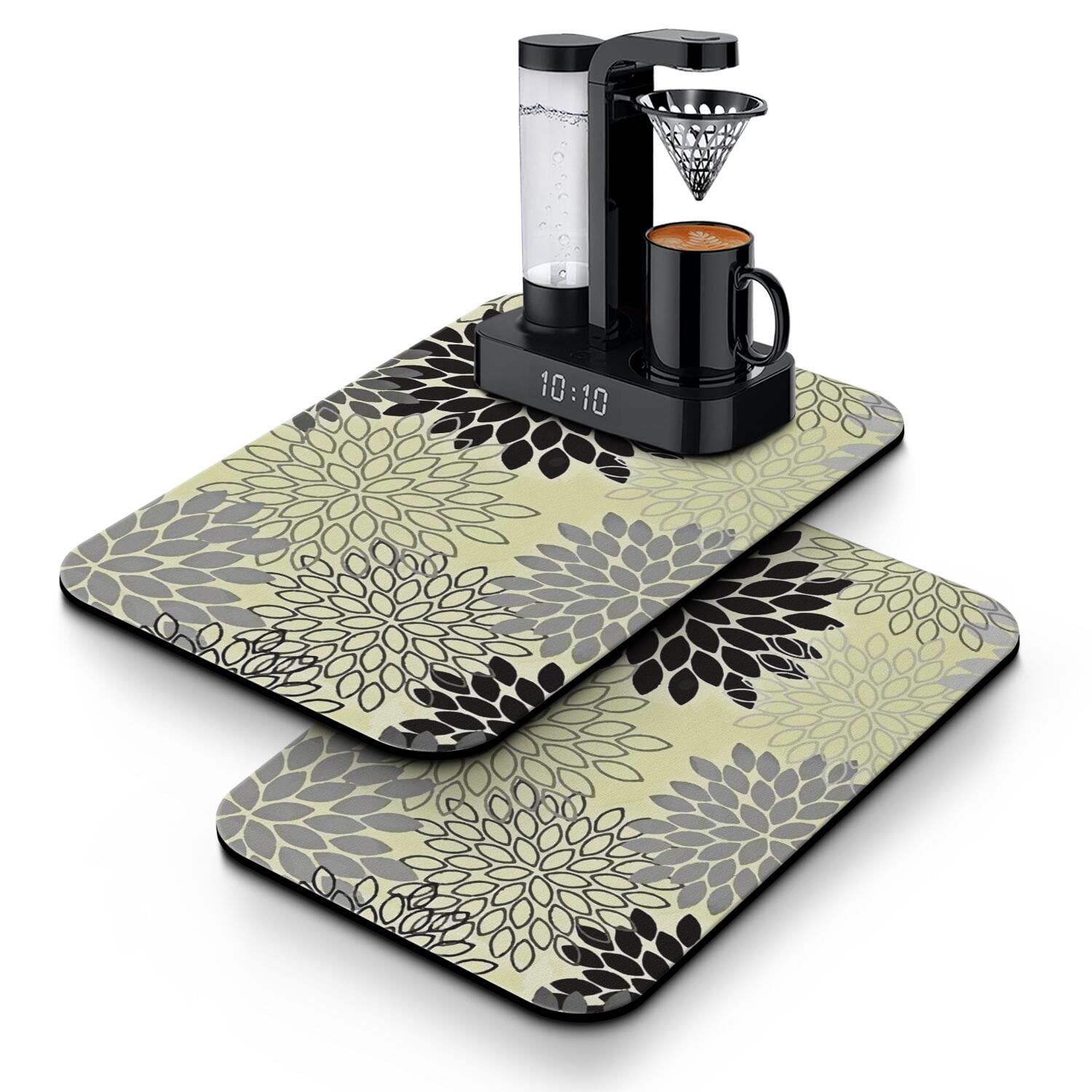 Rustic Tribal Style Coffee Mat 19.5x12 Set of 2in Absorbent Dish Drying Pad with Boho Chic Patterns Leak-Proof Non-Slip Kitchen Mat for Coffee Station