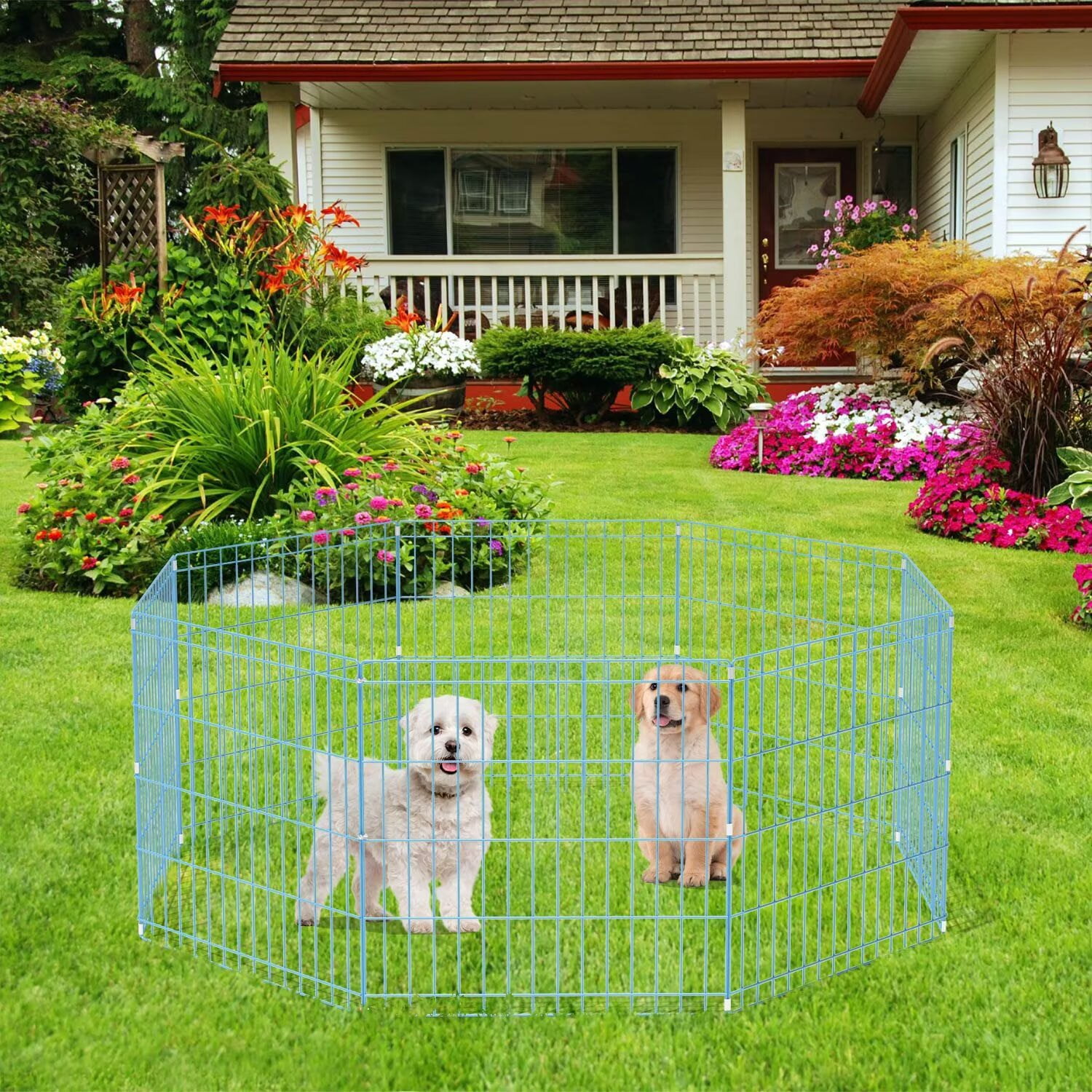YRLLENSDAN,24In,8 Panel,Outdoor Dog Fence,Puppy Play Pen for Indoors,Dog Play Pen Indoors,Easy To Assemble and Store,Foldable,Blue