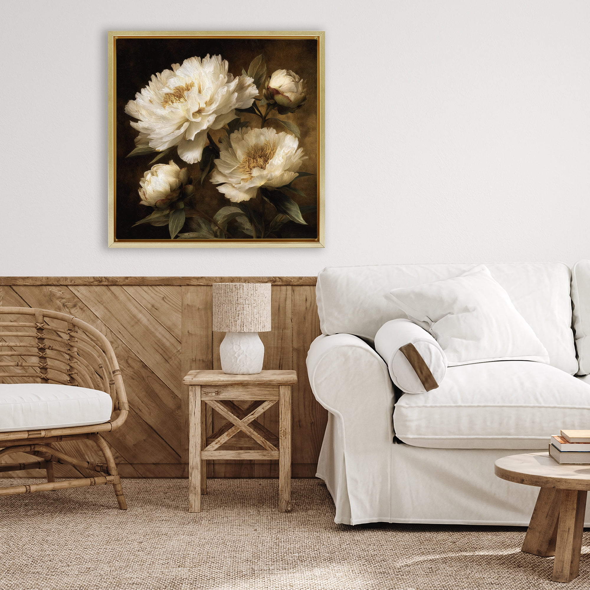 Stupell Industries Dreamy Vintage Peony Elegance Gold Framed Floater Canvas Wall Art, design by Petal Prints Design