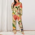 thumbnail image 3 of Junzan Vintage Bird Print Womens Pajama Sets,Long Sleeve Button Down For Women Pjs 2 Piece, 3 of 9