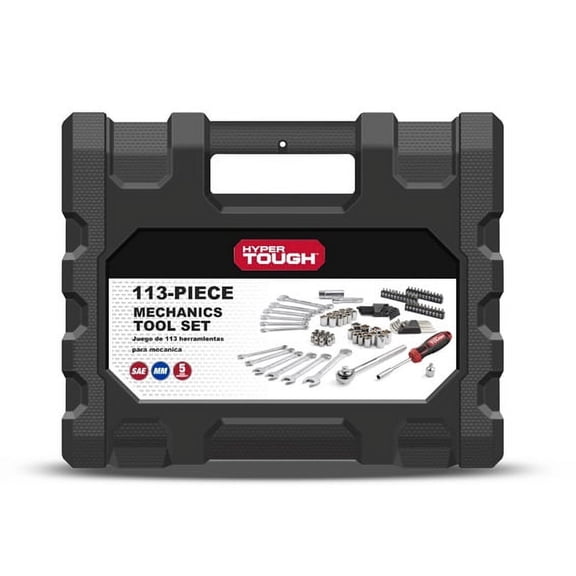 Hyper Tough 113-Piece Mechanics Tool Set, 1/4 in and 3/8 in Drive, Metric and SAE