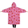thumbnail image 2 of Oversized Wearable Blanket Hoodie,Strawberry Plants Fruit Flower Pink Pattern Sherpa Blanket Hoodie with Super Pockets,Super Warm Fuzzy Pullover for Women & Men, 2 of 6