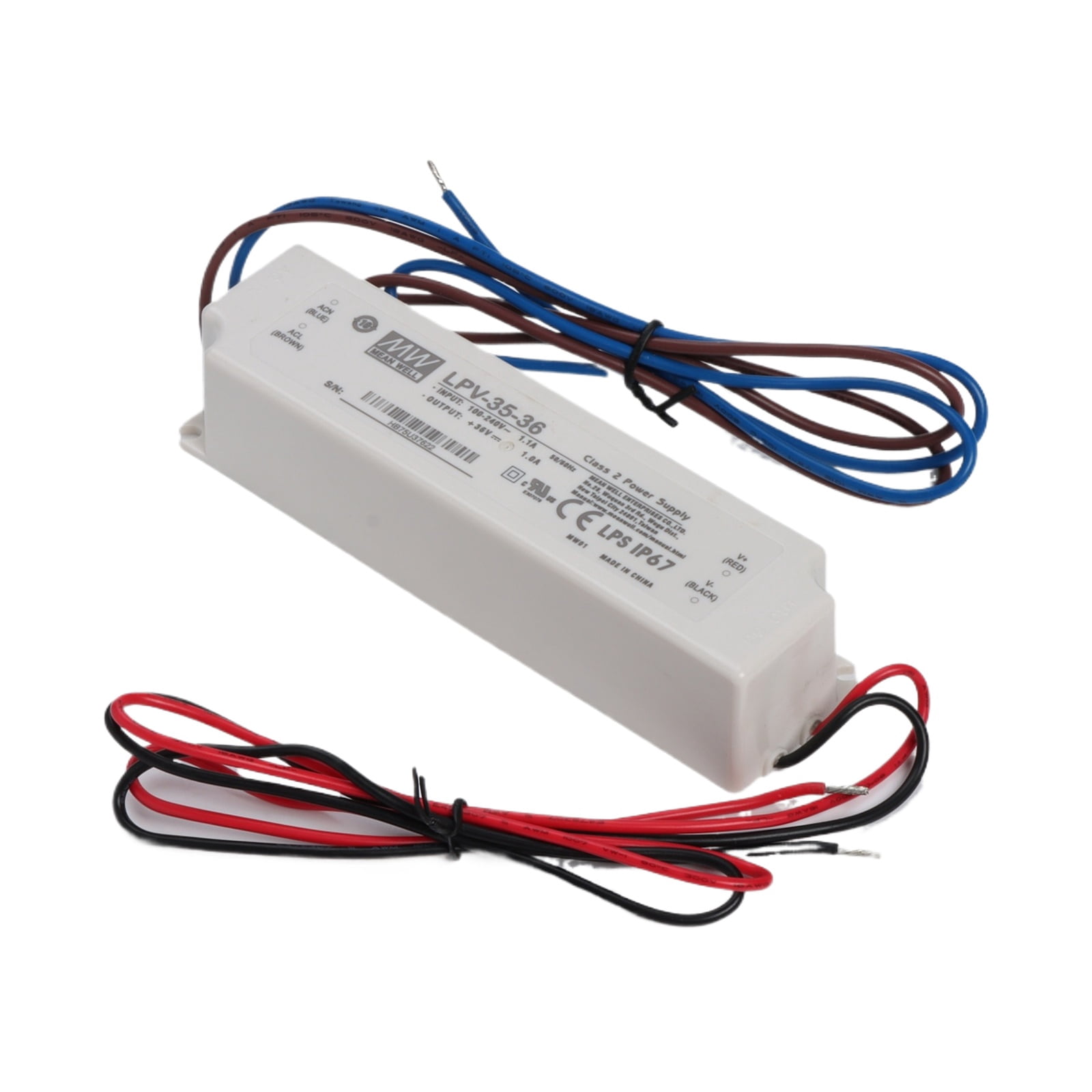 Feedannce  36V 1A 36W IP67 LED Driver, DIN Rail Mountable for Outdoor Lighting MEAN WELL LPV-35-36