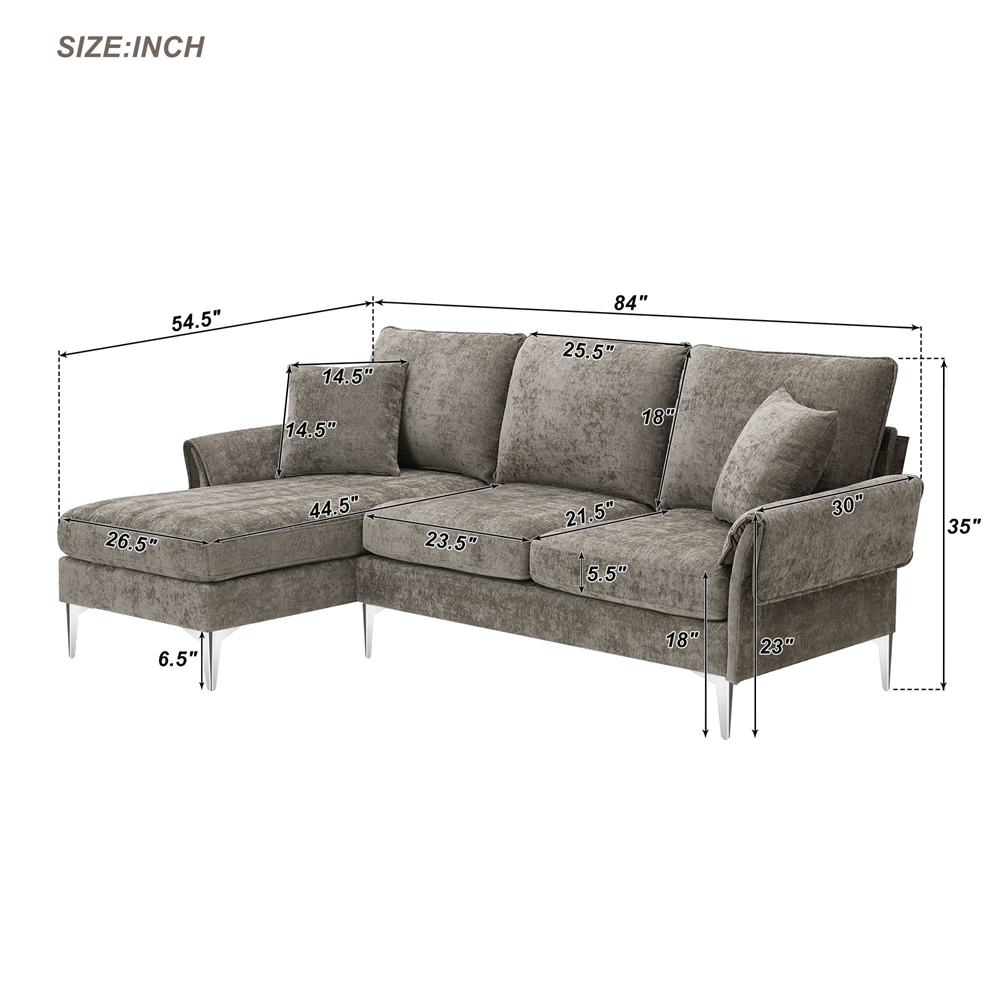 Chenille L-Shaped Sofa Couch with Reversible Chaise Lounge, 84