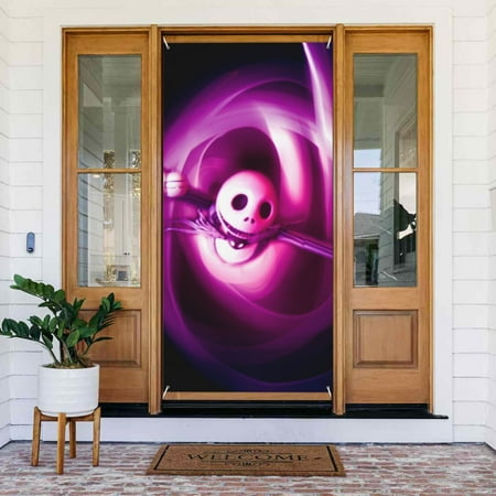 Jack The Nightmare Before Christmas Door Cover Decorated Banner Tapestry Home Decoration Holiday Party Supplies Door Banner Porch Sign Banner 72.8 x 35.4 Inch
