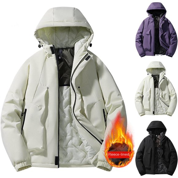 UVEASISHA Mens Winter Coats Thick Warm Graphene Lining Parkas Waterproof Windproof Ski Jackets Unisex Removable Hooded Snow Coat Outerwear with Zipper Pockets Purple M