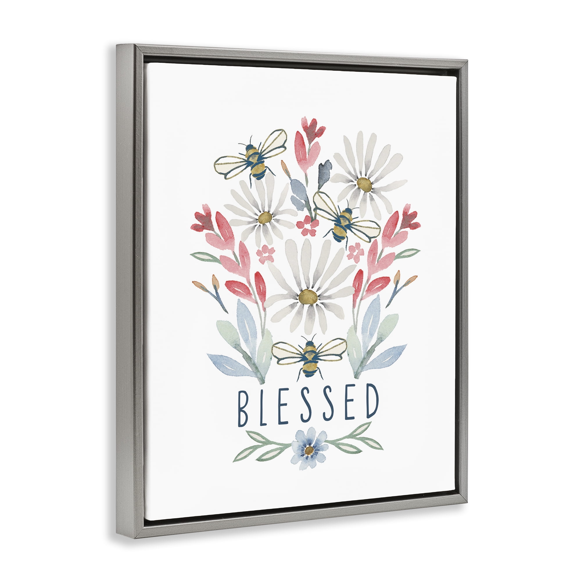 Stupell Industries Blessed Floral Sprigs Botanical & Floral Painting Gray Floater Framed Art Print Wall Art, 17 x 21