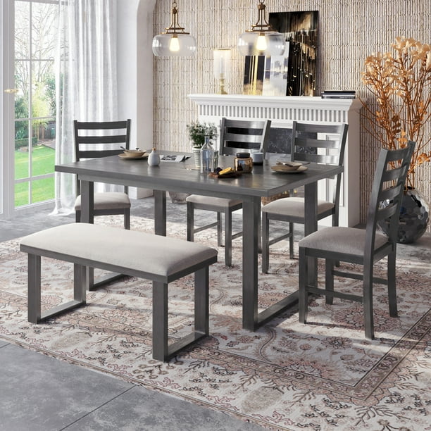 Kitchen Dining Table Set 6 Piece Wood, High Dining Table Set For 6