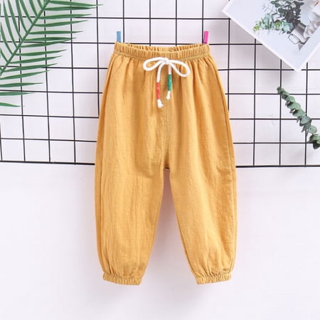 NAISIBABY Boys Girls Pants Cotton Linen Lightweight Drawstring Kids Causal Comfort Pants Yellow 2T