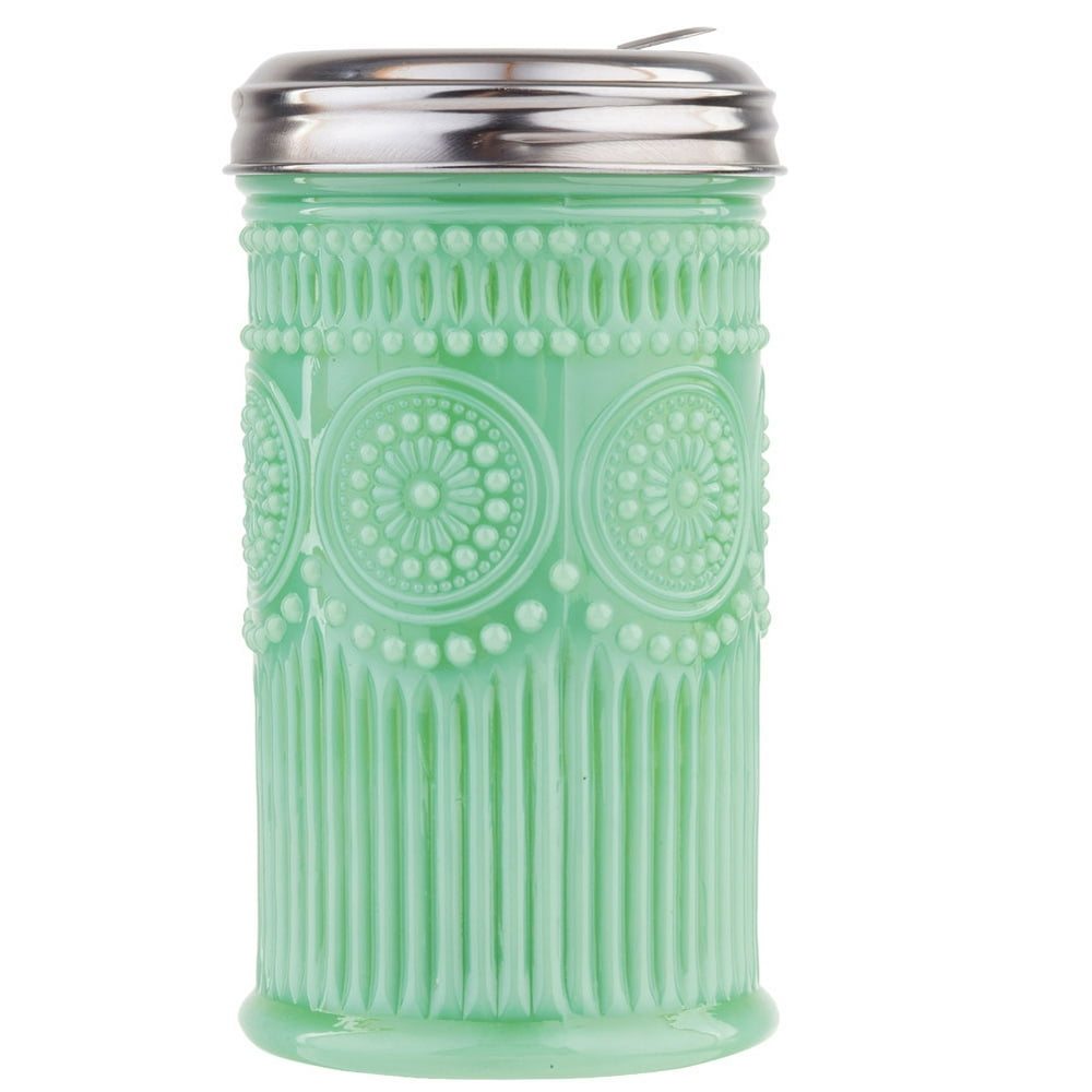 Jadeite Glass Sugar Shaker w/ ScrewOn Metal Cap Collectible Holds 10