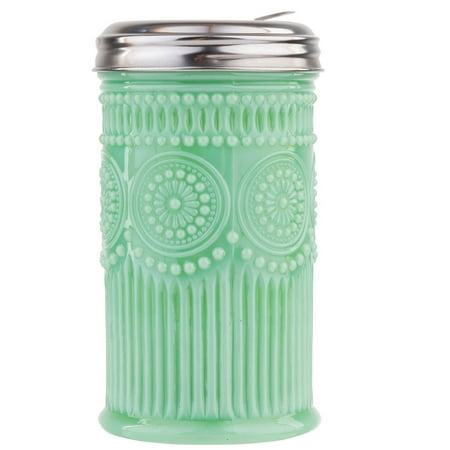 Green Glass Goblet - Jadeite Glass Sugar Shaker w/ Screw-On Metal Cap Collectible Holds 10 Ounces