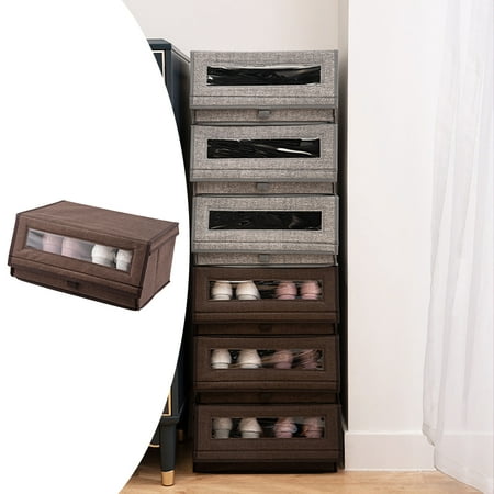 

Stackable Collapsible Shoe Storage Box Bins Non-woven Fabric Dustrpoof Closet Clothes Sundries Organizer Holder Household Coffee