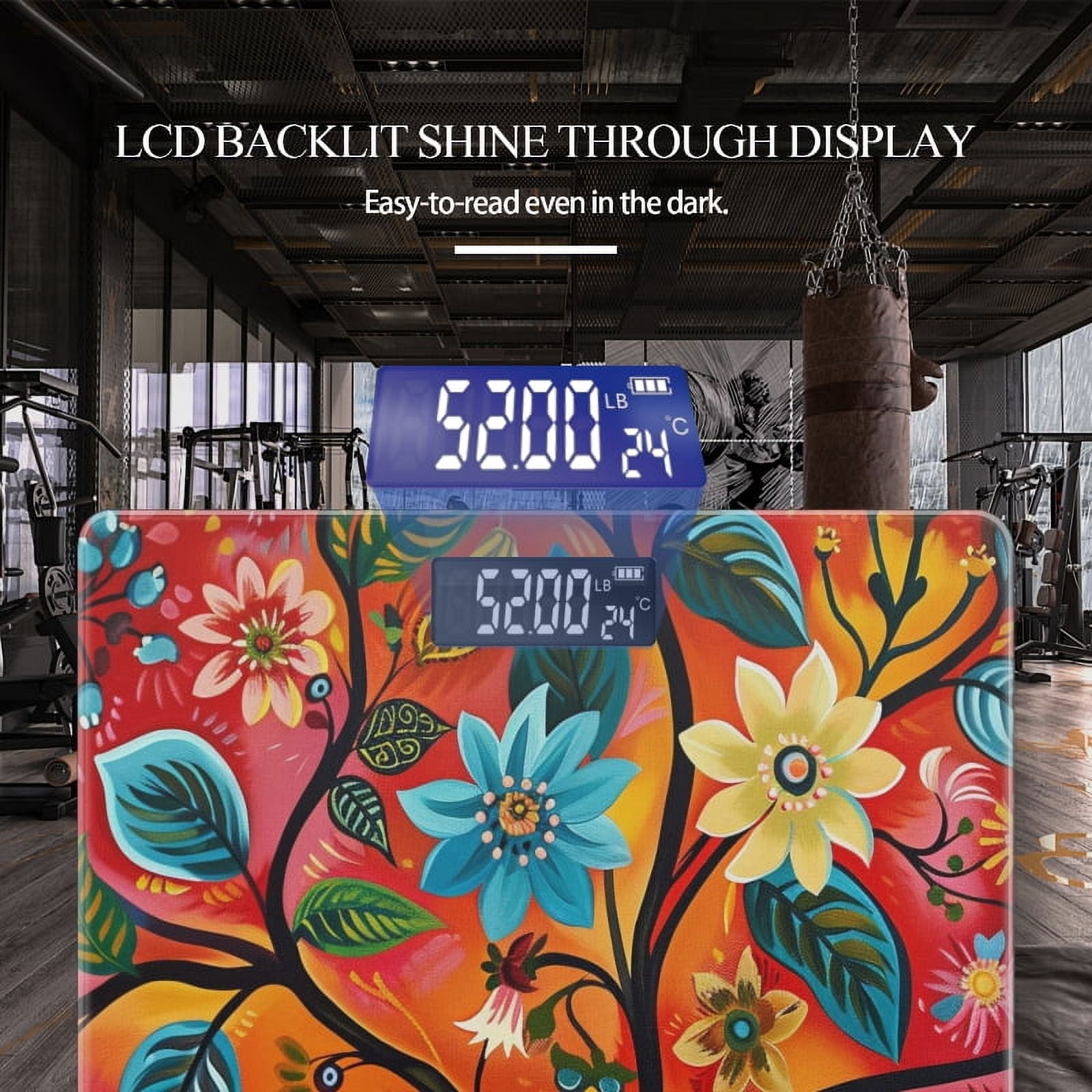 Bathroom Scale, Highly Accurate Digital Body Scale,Precisely Measures Weight up to 400 lbs-Colorful Tree With Leaves And Flowers In The Style Of Folk