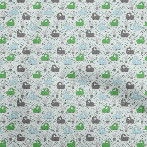 oneOone Viscose Chiffon Green Fabric Asian Kaawaii Llama With Cactus Fabric For Sewing Printed Craft Fabric By The Yard 42 Inch Wide