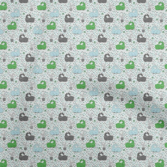 oneOone Cotton Jersey Green Fabric Asian Kaawaii Llama With Cactus Quilting Supplies Print Sewing Fabric By The Yard 58 Inch Wide