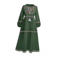 thumbnail image 2 of Vestido bohemio de manga larga, holgado, de lino y algodón, tradicional, con cuello redondo Verde, 2 of 8