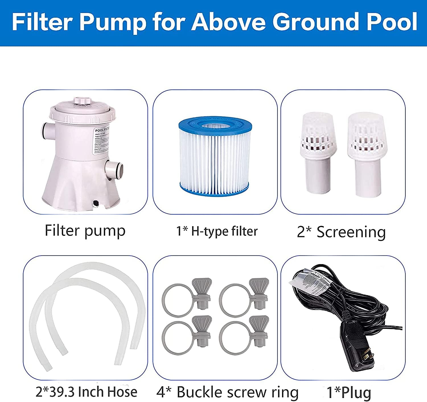 300-2,200 Gallon Pools ACOOLOO Swimming Pool Filter Pump Electric Aneralied Cartridge Water Pump for Above Ground PoolsCleaning Tool 110-120V Filter Cartridge 