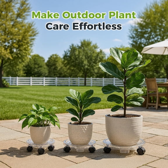4 Packs 16 Inches Extra-large Clear Plant Caddy Plant Saucers on Wheels Rolling Plant Stands Heavy-duty Plant Dolly Plastic Planter Roller Base Pot Movers Outdoor Plant Tray