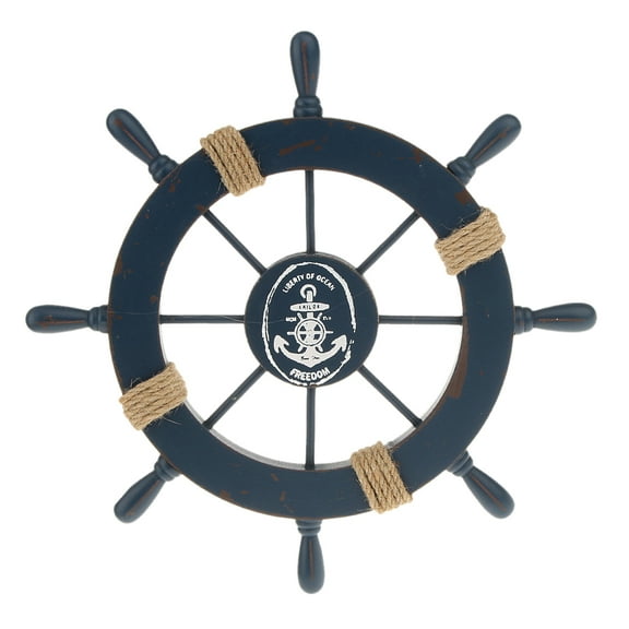Nautical Wooden Ship Steering Wheel Home Decor/ Wall Art 11"""" Diameter - Dark Dark Blue