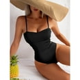 thumbnail image 3 of Traje de baño de una pieza sexy negro para mujer con hombros descubiertos y abertura lateral doble. Traje de baño creativo., 3 of 5