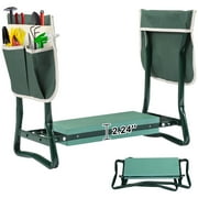 (2 pack) Jaxpety Folding Garden Kneeler Seat Bench with 2 Tool Pouches and EVA Pad, Green
