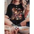 thumbnail image 1 of Women'S T-shirt, 'Heels Make-up Brush Cosmetics' Print, Retro Minimalist Fashion, Round Neck, Casual And Comfortable, Sporty Short-sleeved T-shirt, 1 of 6