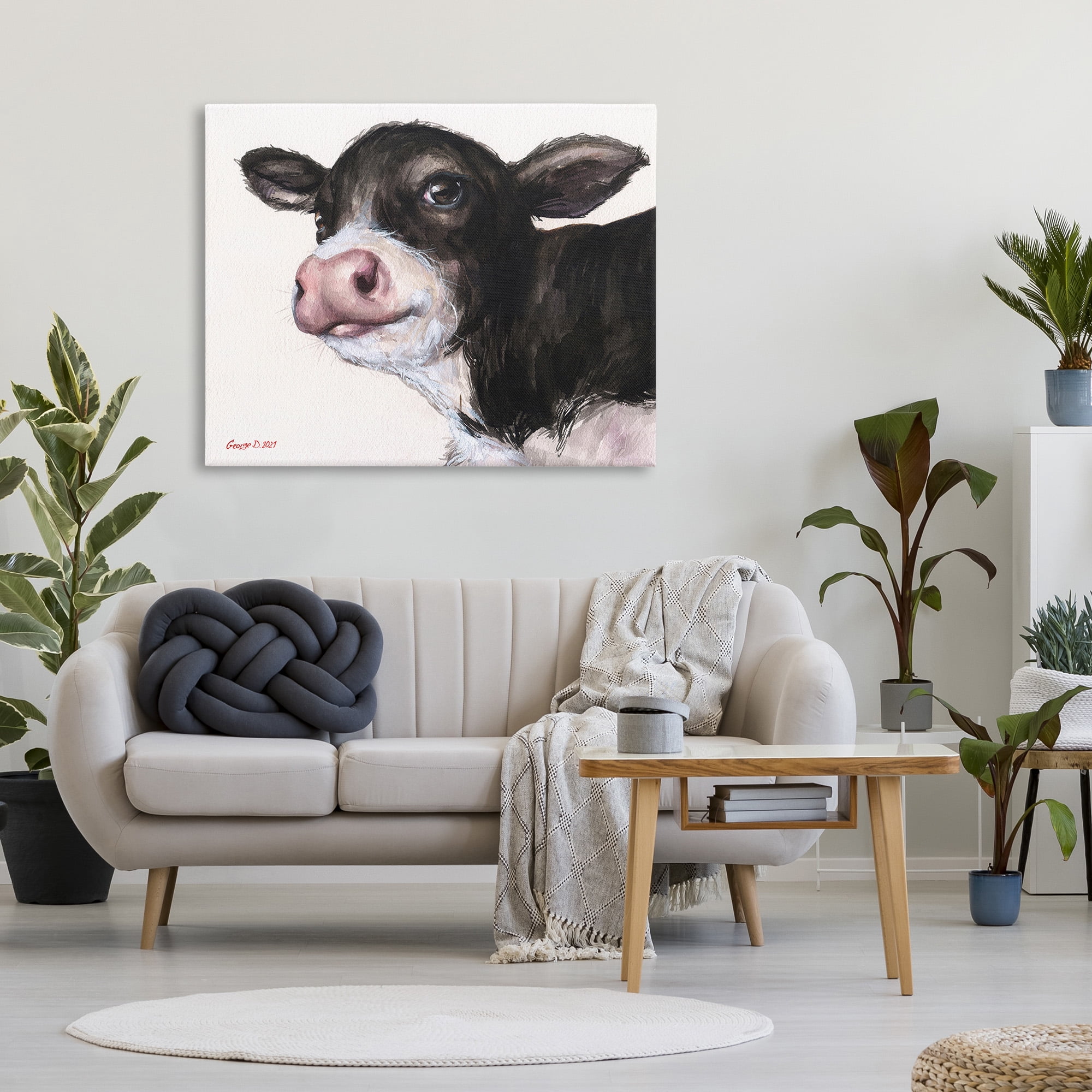 Stupell Industries Cow Calf Minimal Painting Animals & Insects Painting Gallery Wrapped Canvas Art Print Wall Art, 48 x 36