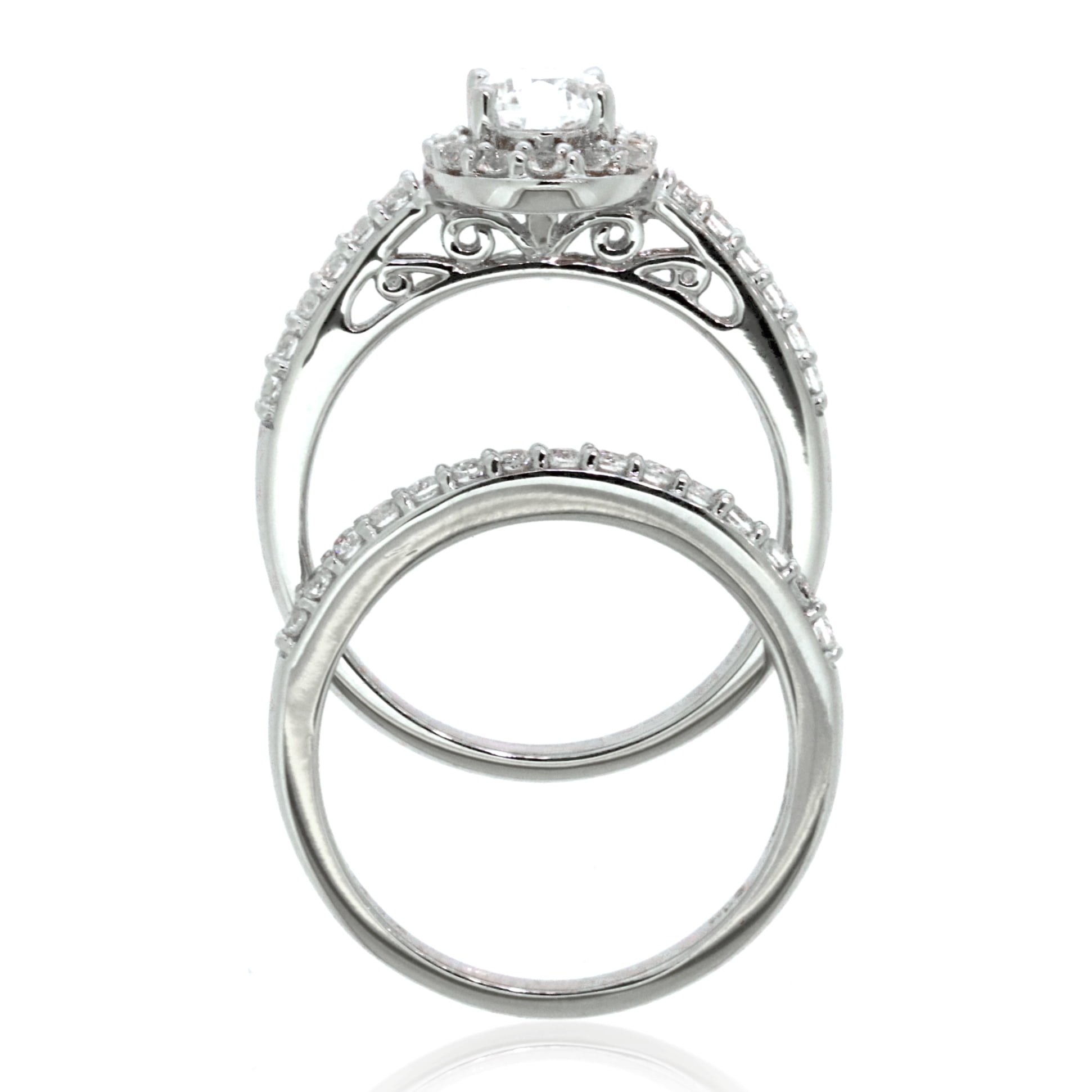 Brilliance 925 Sterling Silver Created White Sapphire Oval Bridal Engagement Set