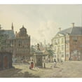 thumbnail image 2 of Johannes Huibert Prins 16x15 Black Ornate Wood Framed Double Matted Museum Art Print Titled - A Fountain House in a Free Space, a Maid in Red Skirt and with a Bucket, 2 of 5