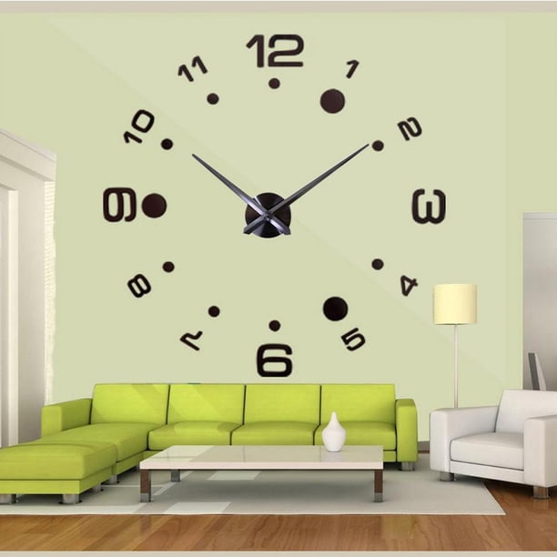 Reloj de pared moderno de bricolaje Colco 3D DIY Gran Número Decoración Espejo de Cristal Negro